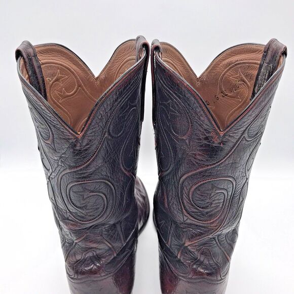 Lucchese Full Quill Ostrich Cowboy Boots Men's 9EE Black Cherry Leather Western - Picture 9 of 14